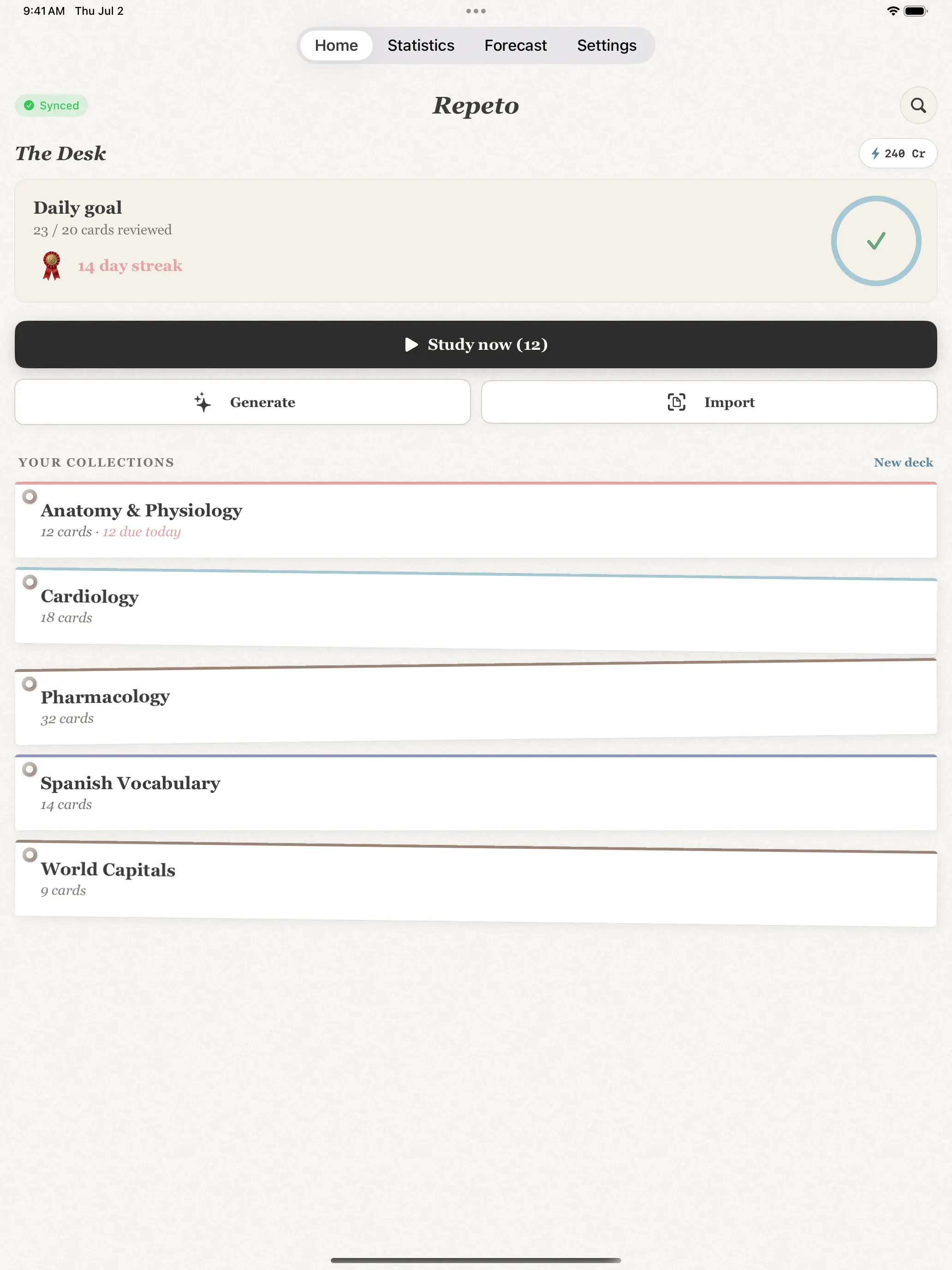 Repeto runs on iPhone and iPad with a true iPad layout, and a widget keeps your reviews on the Home and Lock Screen.